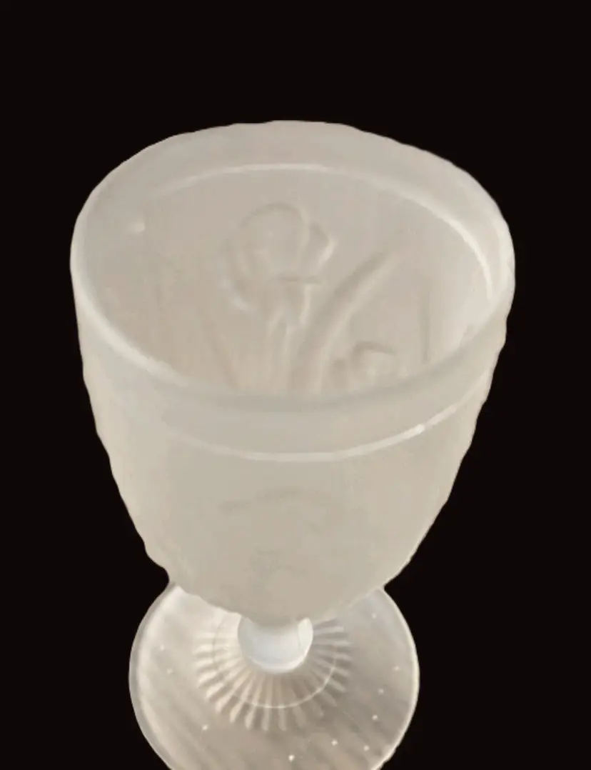 Vintage Iris & Herringbone frosted goblet by Jeanette Glass