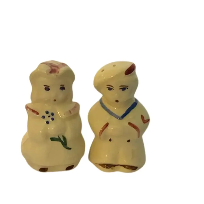 3” Tall Gorgeous Vintage Shawnee Pottery Sailor Boy & Little Bo Beep Salt & Pepper Shakers