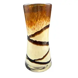 #215A Vintage Art Glass Vase. Browns And Tan With Abstract Swirl Design 6” Tall