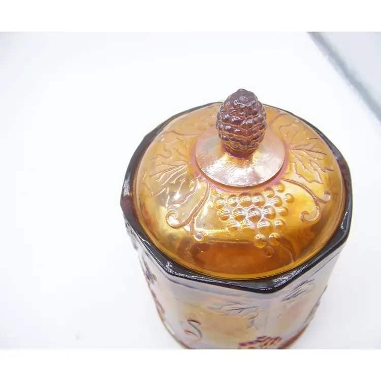 Vintage Indiana Glass Iridescent Gold Canister/Candy Jar in Harvest Pattern