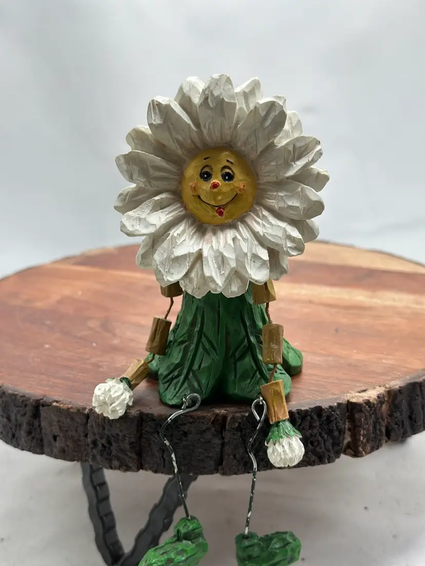 White Sunflower Daisy Anthropomorphic Shelf Sitter Dangle Legs & Arms