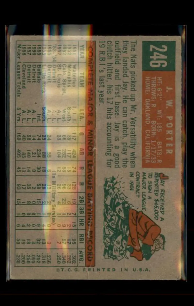 1959 Topps #246b J.W. Porter - (pk4) - Washington Senators