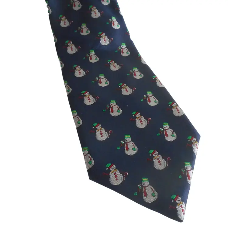 Silk Snowman Tie Blue necktie winter or Holiday