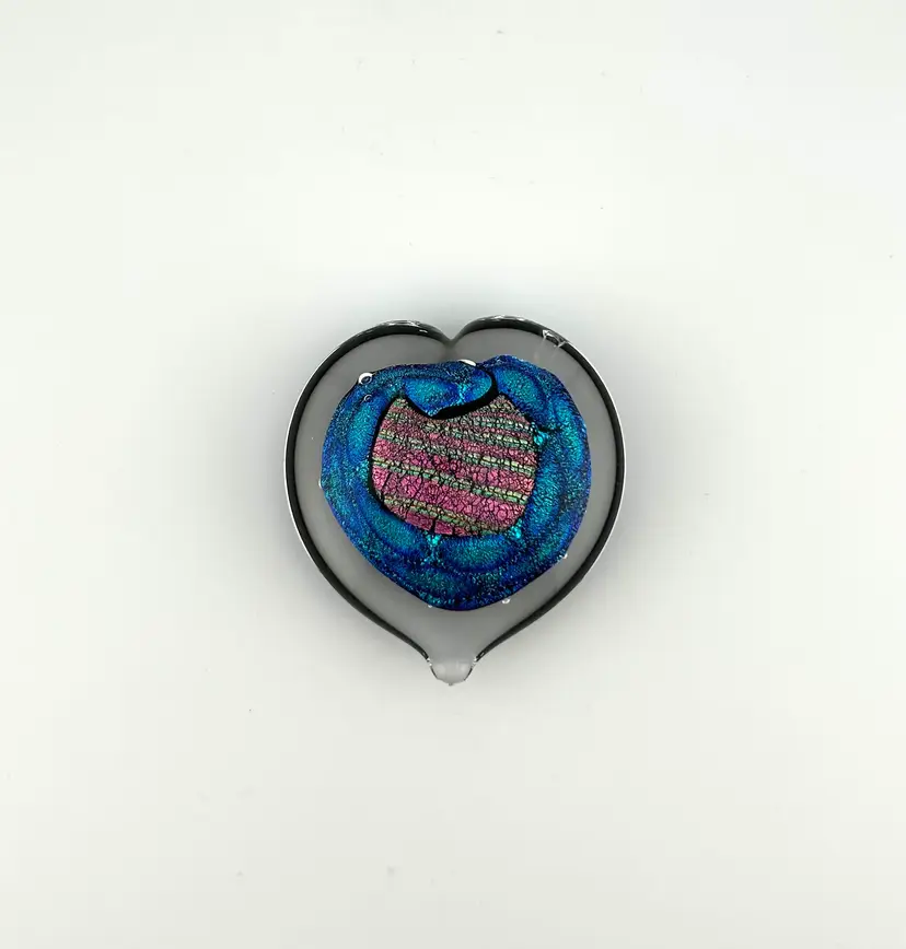 Vintage Randy Strong Dichroic Glass Heart Paperweight 2.5”x 2.5”x 1”