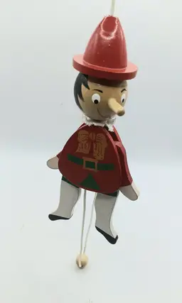 Vintage Wooden Christmas Pinocchio Jumping Jack Pull Toy WORKS!
