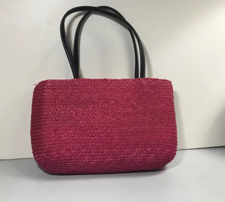 Vintage St. John's Bay, pink, straw purse, pink gingham lining