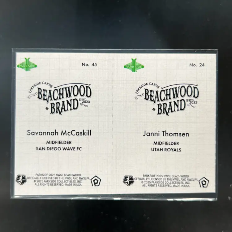 Janni Thomsen & Savannah McCaskill 2025 Parkside Beachwood Brand Beachwood Squared Soccer Card