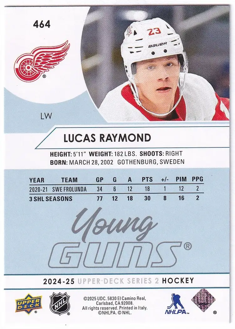 2024-25 Upper Deck Young Guns Renewed Series 2 #464 Lucas Raymond Detroit Red Wings Hockey Card