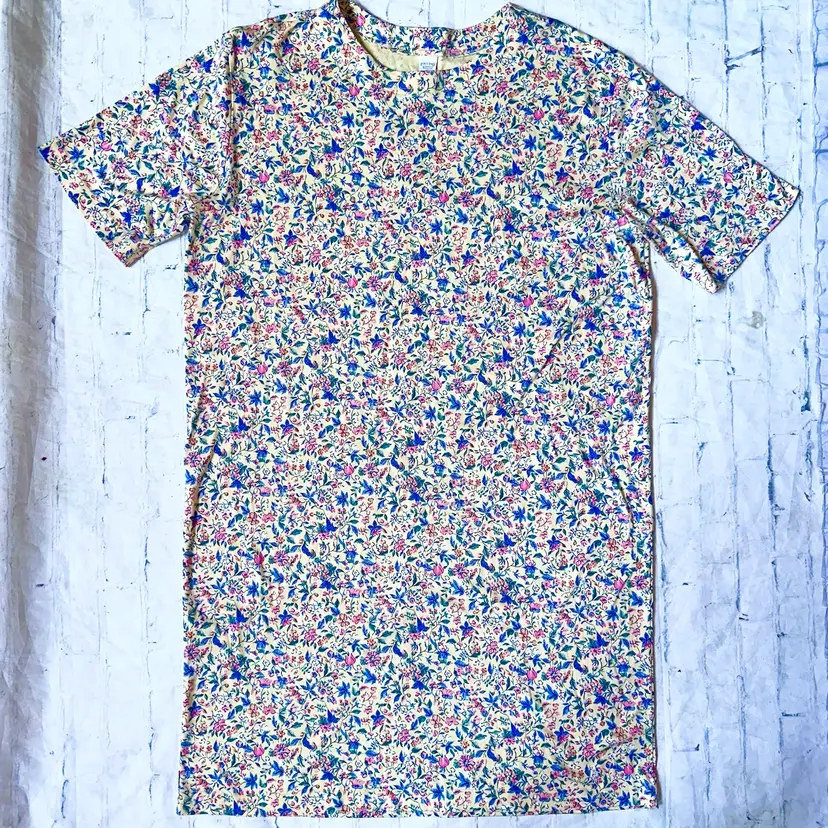Pristine Vintage 1990s Women’s XL Lands’ End Floral Cottagecore Cotton Short Sleeve Dress