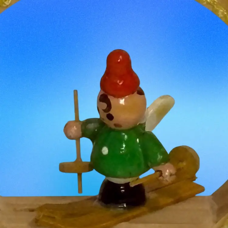 #4 of 6 Vintage Handcrafted, Hand painted Miniature Wood Folk Art Christmas Ornament