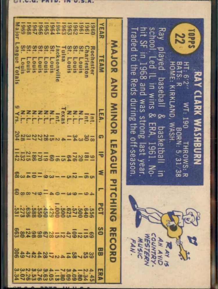 1970 Topps #22 Ray Washburn - (pk3) - Cincinnati Reds