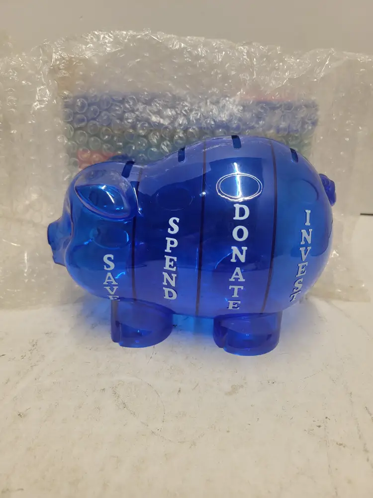 Money Savvy Pig BLUE Teaching Piggy Bank SAVE SPEND DONATE INVEST Slots, NEW NIB