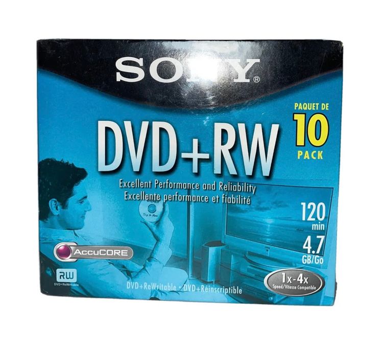 NEW Sony DVD+RW ReWritable 10 Pack 120 Min 4.7 GB Go 1x-4x  AccuCORE NOS