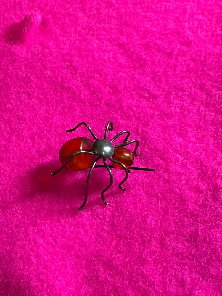Amber and Silver Spider Vintage Brooch