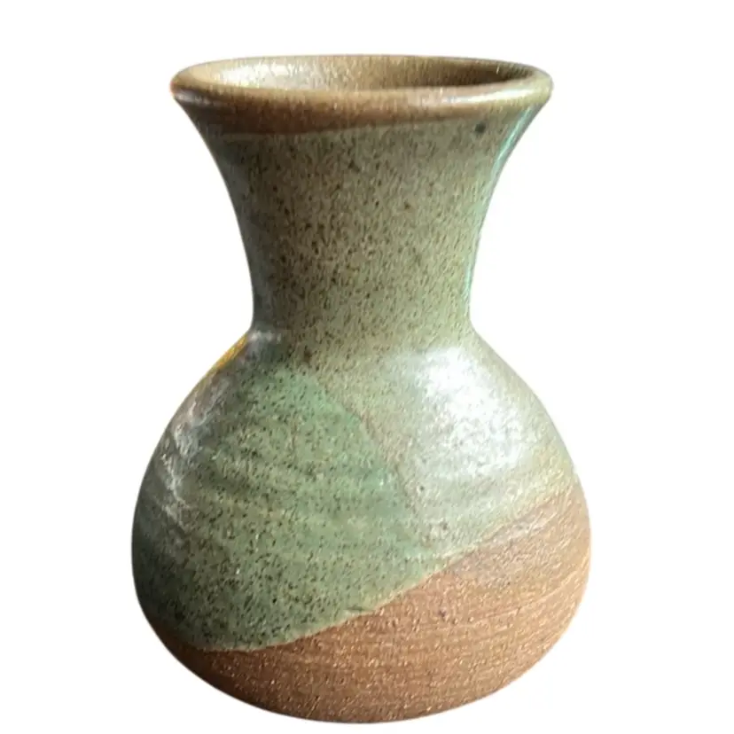 Studio Pottery Glazed Brown Green Small Signed Vase 4.25” x 3.25”
