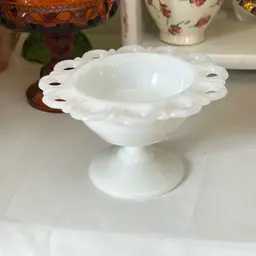 Small Milk Glass Compote Loop Ruffles Around Edge