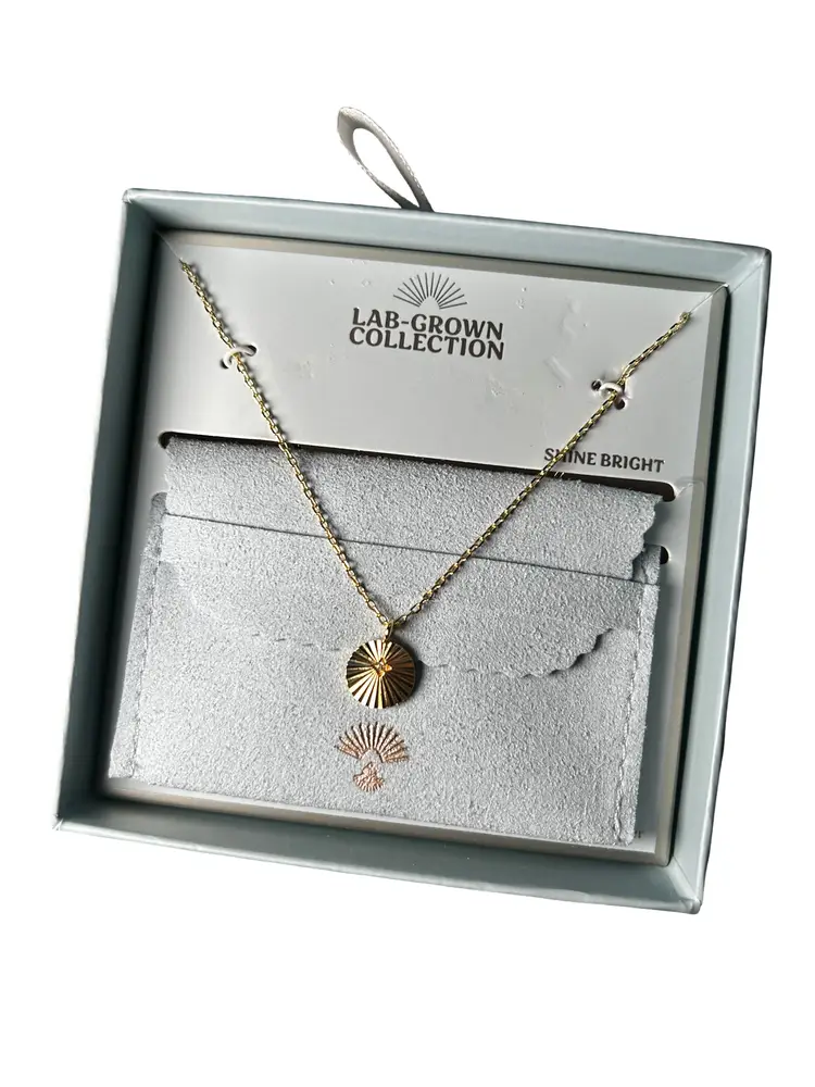 Lab Grown Diamond Pendant Necklace 14k Gold Dipped Sunburst Medallion 16" NWT