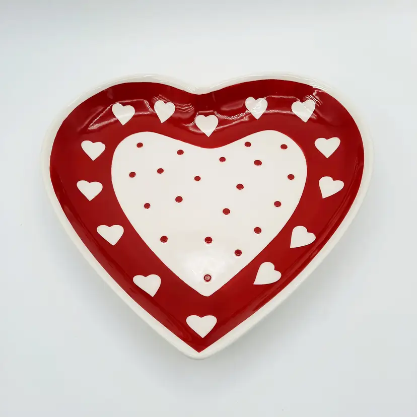 Mesa Valentines Heart Red and White Polka Dots Plate