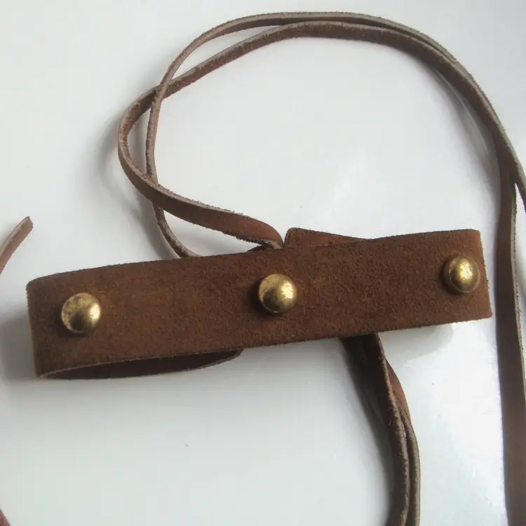 Vintage Brass Studded Brown Suede Fringe Hippie Choker 1960s