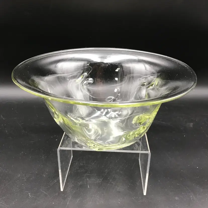 Heavy Art Glass Bowl Polished Bottom *Has a Yellow Tinge* Unsigned