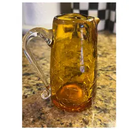 Vintage Amber Crackle Glass Mini Pitcher