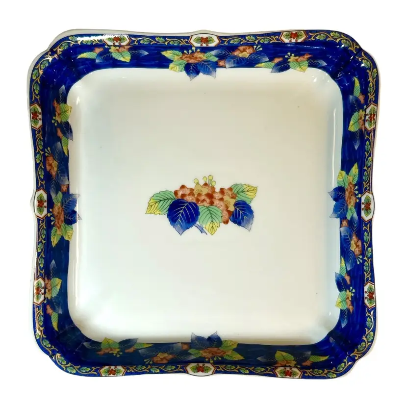 Vintage Japanese Porcelain Square Platter Scalloped Edges Stamped