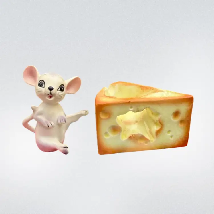 Vintage Lefton Mouse and Cheese Salt and Pepper Shaker Set