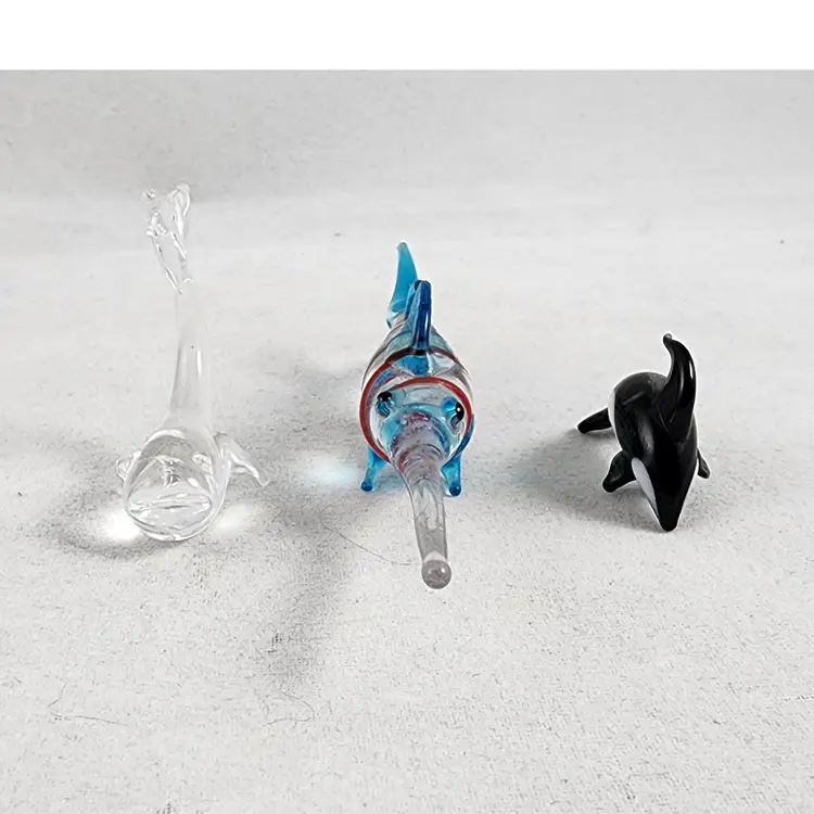 Lampwork Art Glass Sword Fish Whale Miniature Figurines - Set of 3