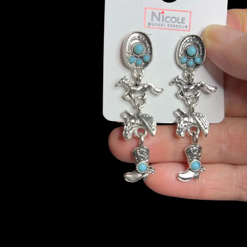 Silvertone Western Style Dangle Earrings