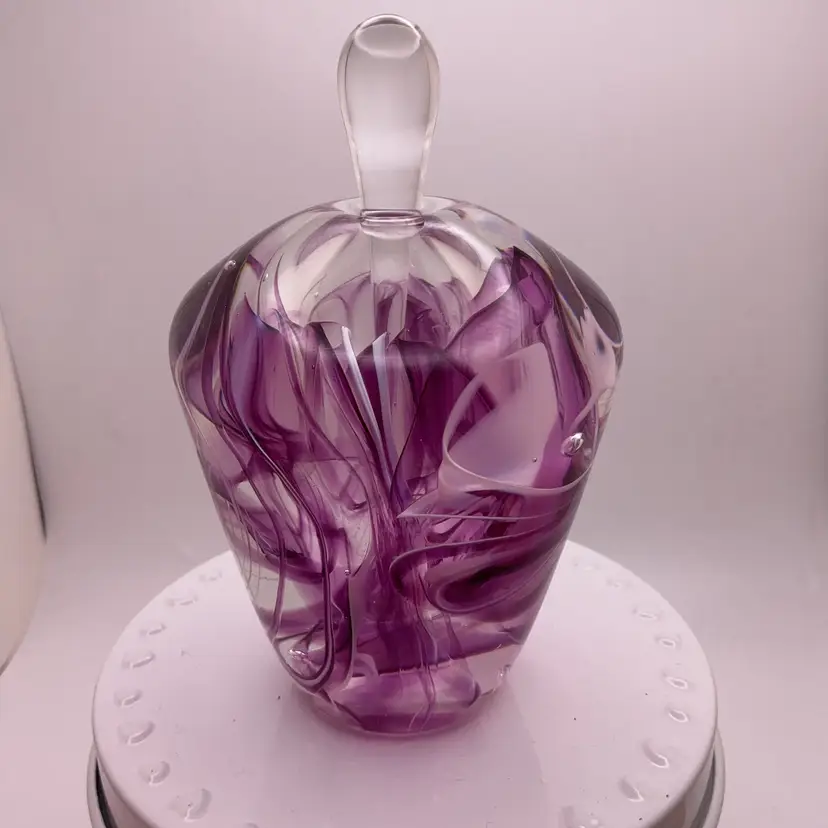 POW3 AS IS Art Glass Perfume Bottle with Purple 4.5”