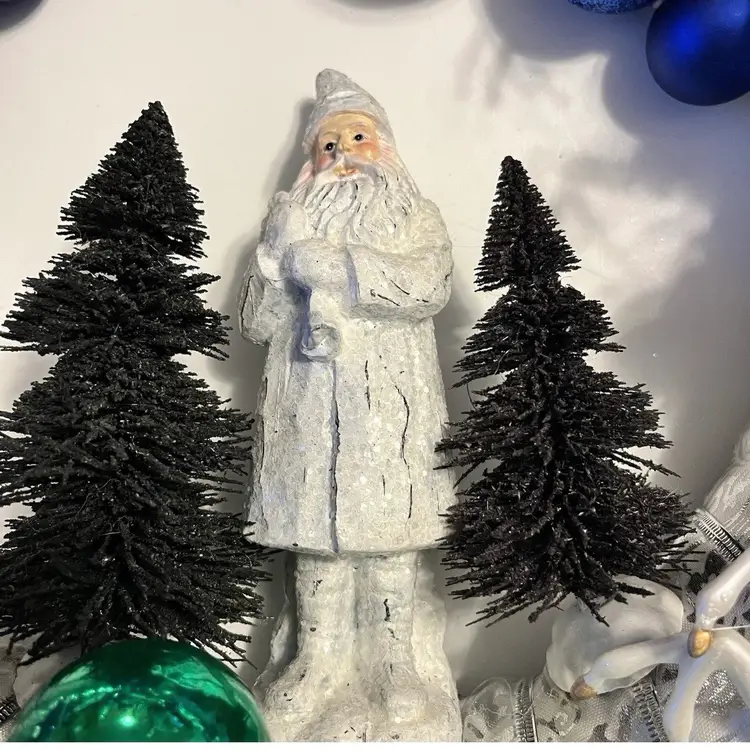 Vtg Ornament Wreath Santa Reindeer CUSTOM 14" Blue White Christmas One of a Kind