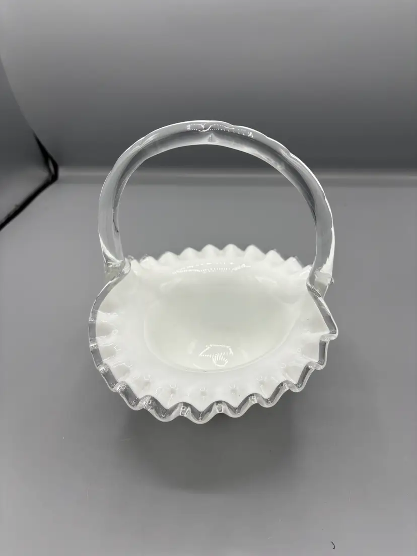 Fenton silver crest ruffled bride basket