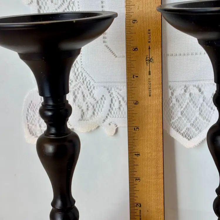 Set 2 Elegant Sturdy Metal Pillar or Taper Candle Holders 9.25” X 4”