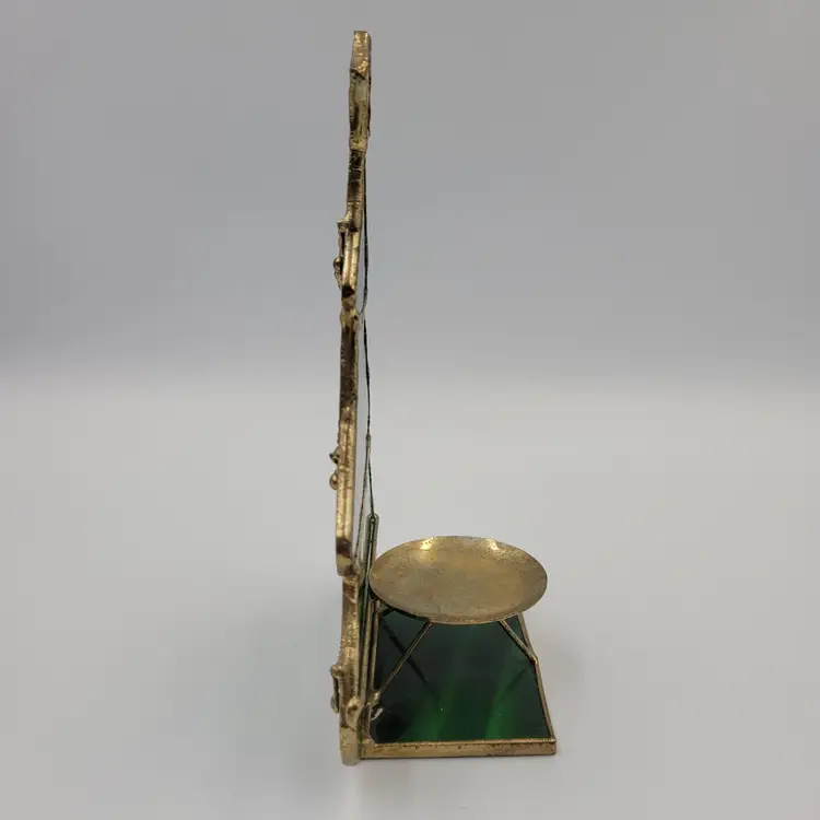 Stained Glass Christmas Tree Tea Light Holder 6" Tall