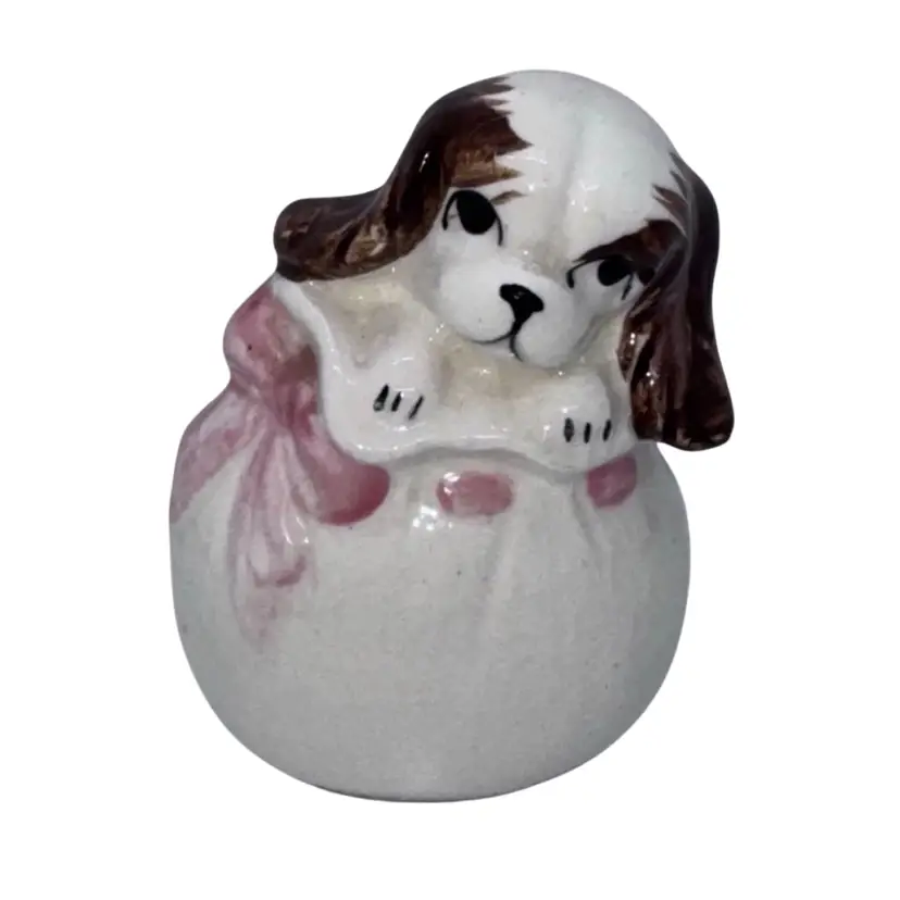 Mid Century Modern Puppy In A Bag Figurine Made In Japan