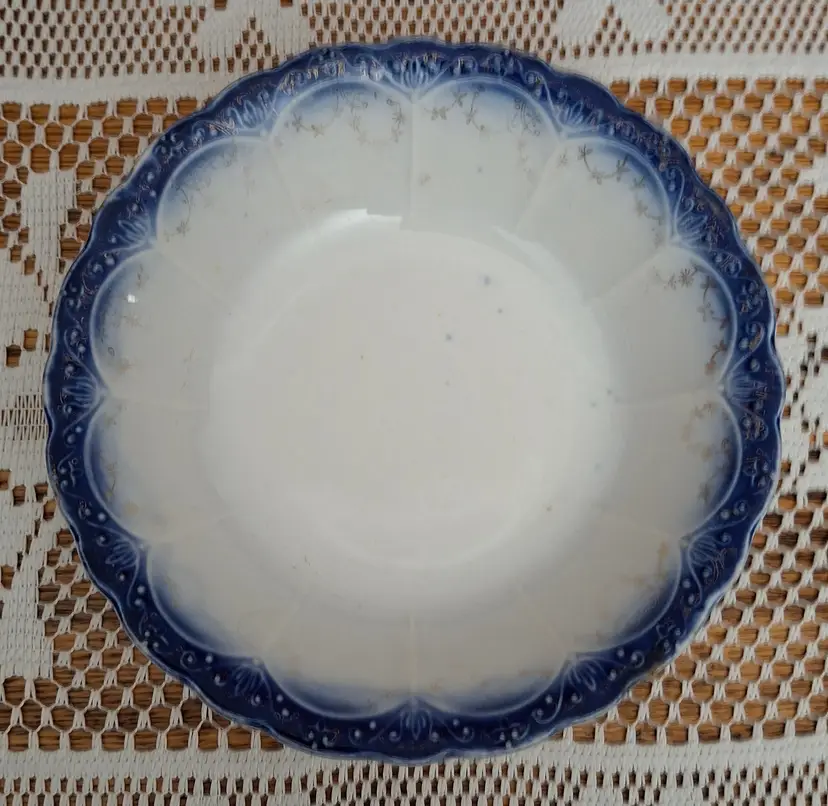 Antique Imperial China Semi-Porcelain Flow Blue Cereal Dish