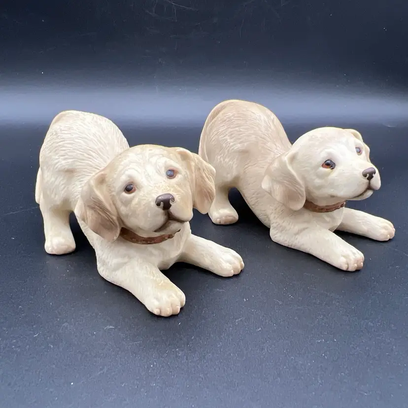 2 Vintage Homco Yellow Lab Golden Retriever Doodle Puppy Dog Figurines