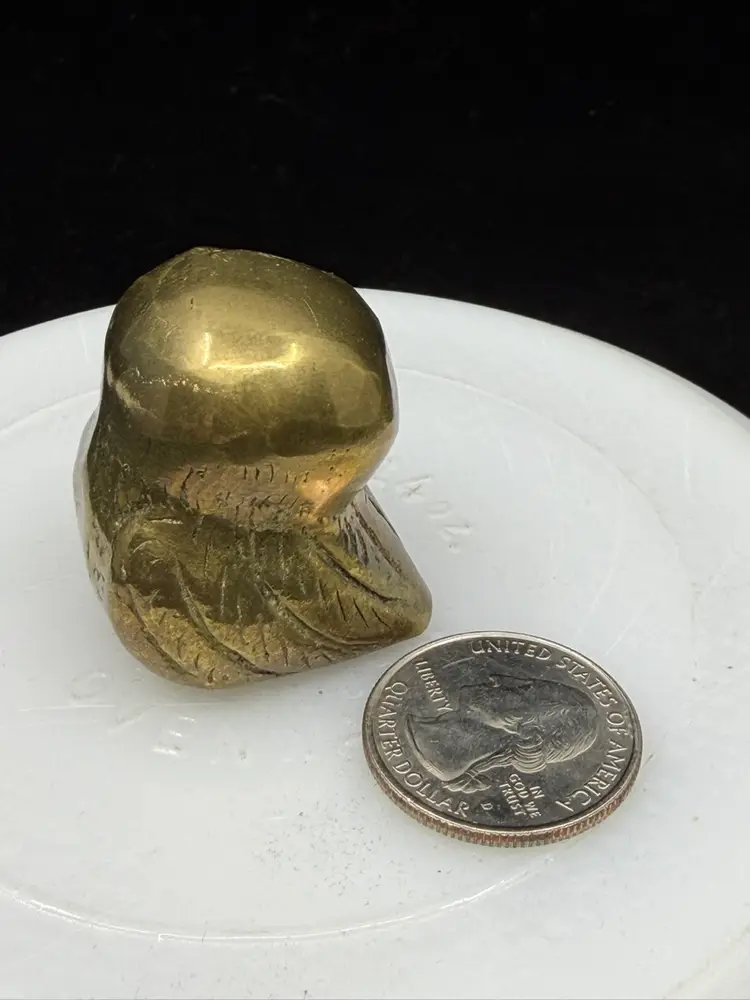 Small Solid Brass Owl Figurine With Blue Glass Eyes