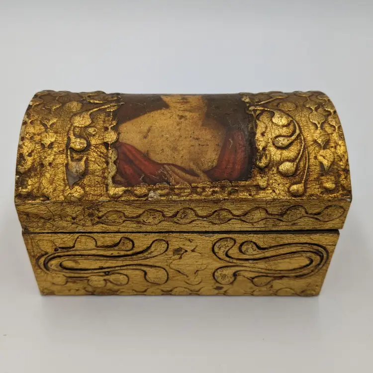 Vintage Italian Florentine & Gilt Dome Top Trinket/Jewelry Box