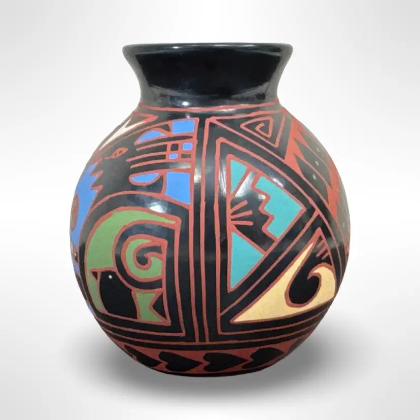 Mata Ortiz Polychrome Mexican Pottery Olla Jar Hand Coiled Signed RRR
