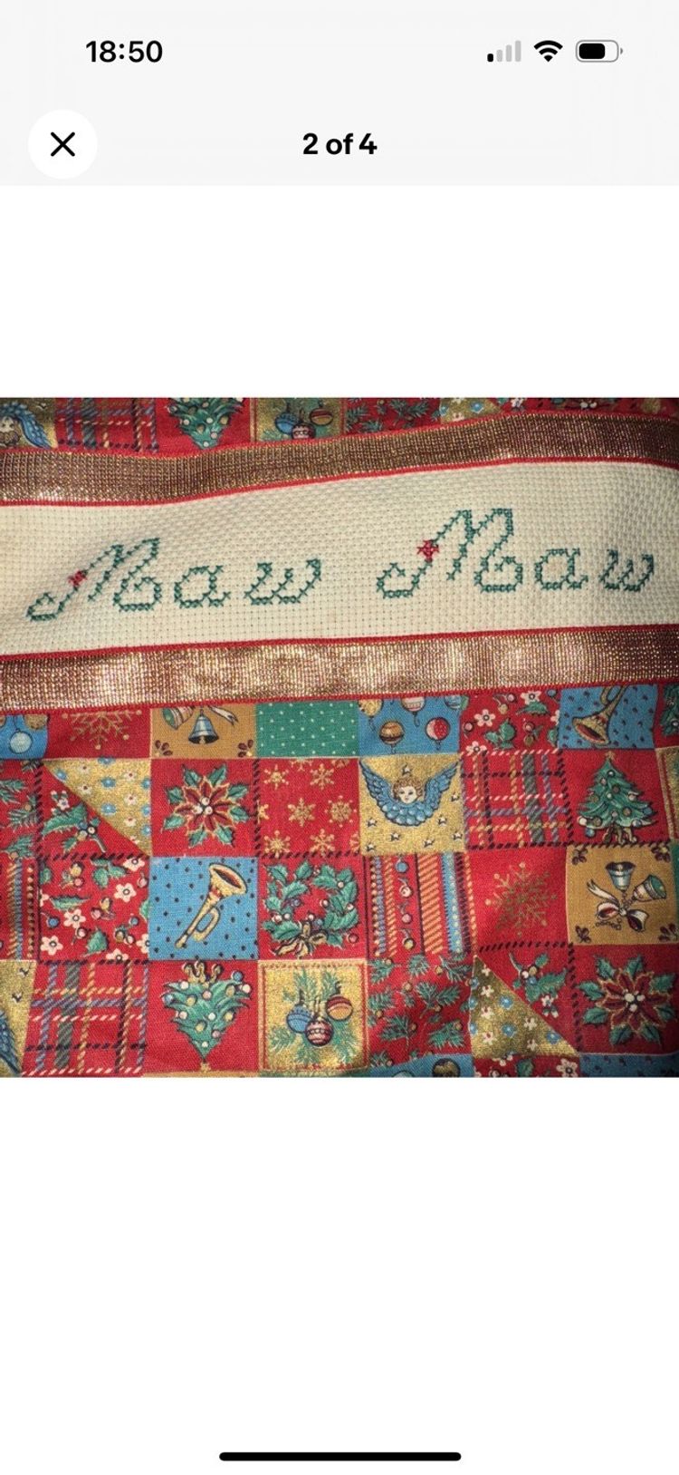 Handmade VTG Christmas Stocking w/  Cross Stitch “Maw Maw” 18”