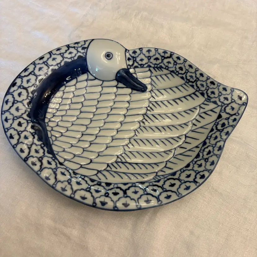 Blue Chinoiserie Duck Serving Bowl