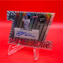 P J Morlando 2024 Leaf Press Pass Premium Hyper ImPRESSive Silver Die Cut Auto RC 10/15 Marlins