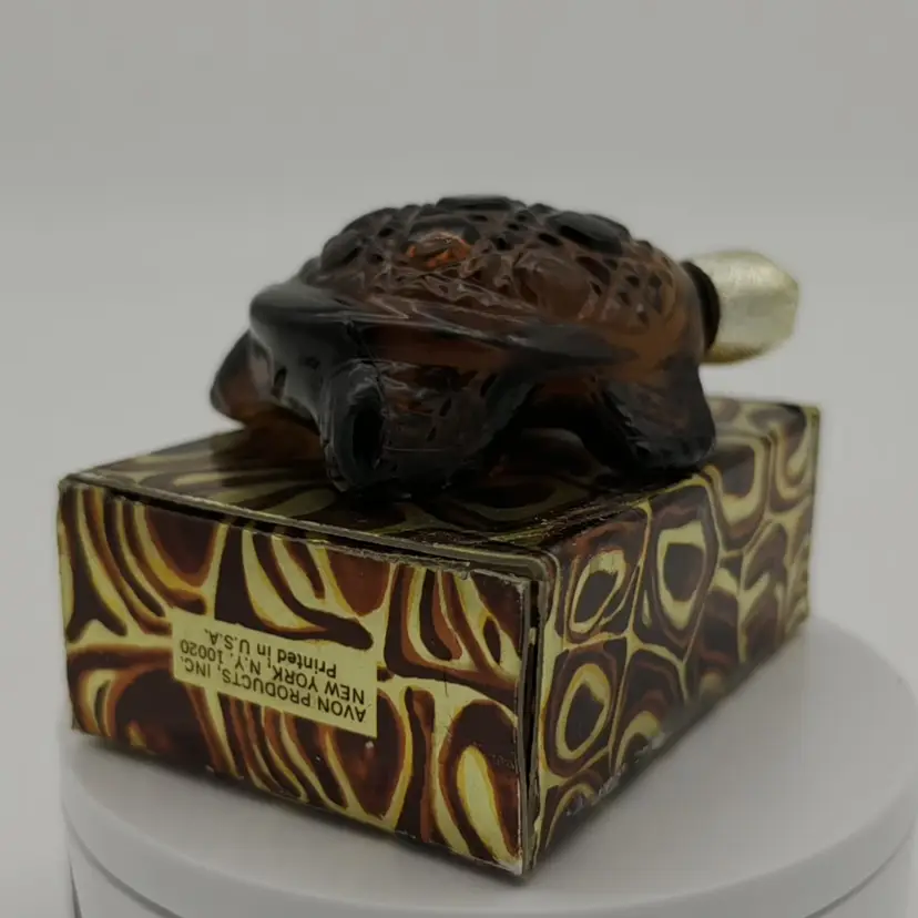 Avon Treasure Turtle Cologne Bottle | Brown Glass | Original Box | Vintage 1971