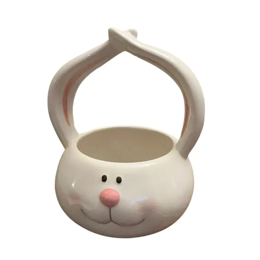 Blossoms And Blooms Ceramic Bunny Basket 8” X 6 1/2”