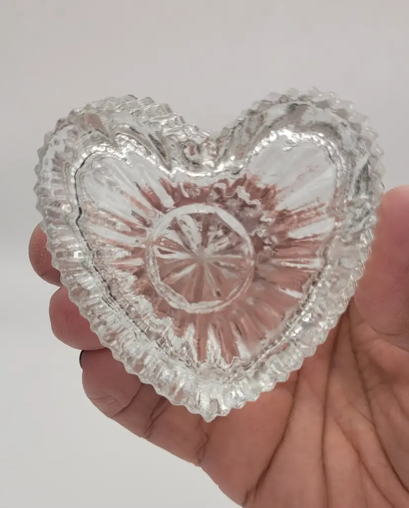 Glass Heart Shapped Lidded Trinket Dish