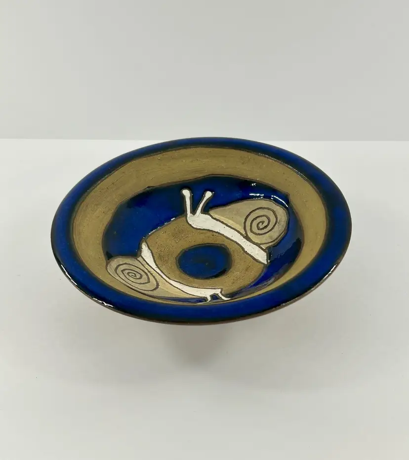 Small Studio Crafted stoneware bowl trinket dish with snails Signed