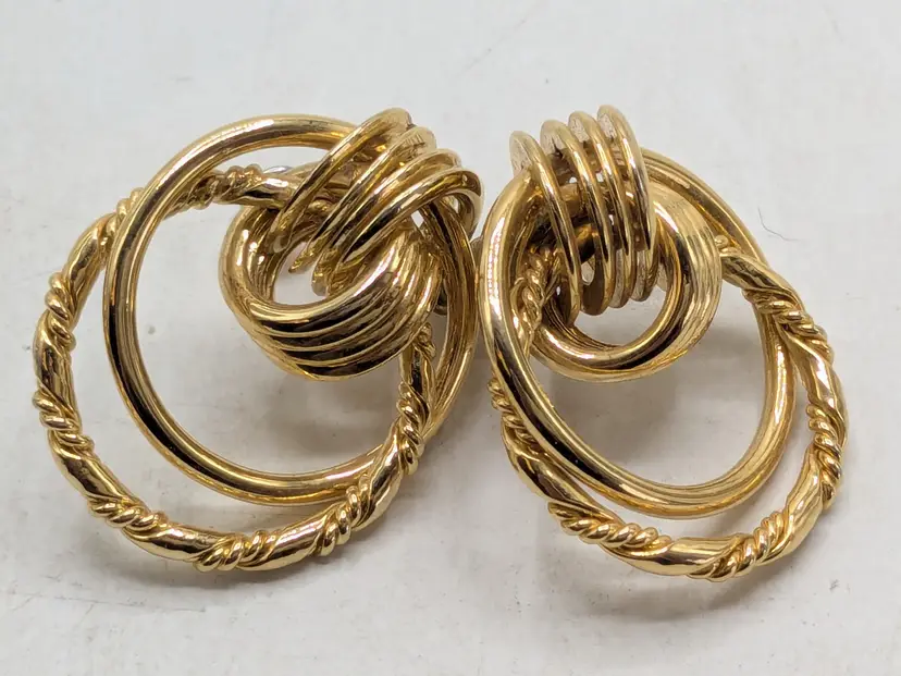 Vintage Gold Tone Knot and Twisted Hoop Earrings
