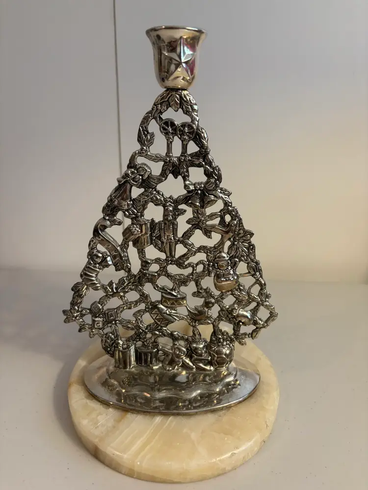 VINTAGE GODINGER SILVER ART CO. CHRISTMAS TREE CANDLE HOLDER 10"H BEAUTIFUL!