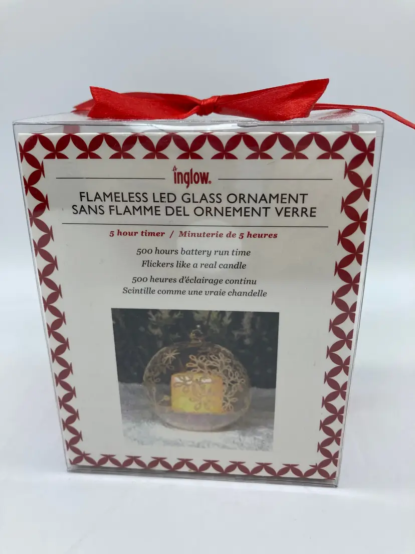 New Inglow Flameless LED Glass Ornament 5 Hour Timer Winter Christmas